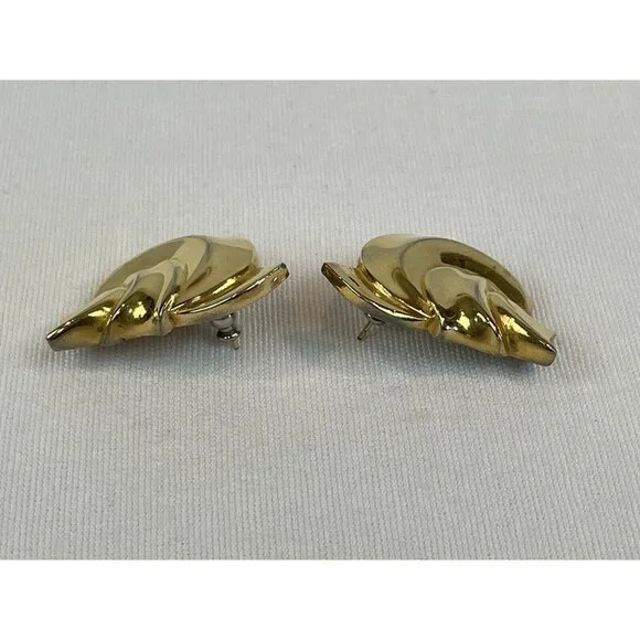 Vintage Gold Tone Twisted Knot Swirl Chunky Pierced Post Earrings 80s 90s - Picture 2 of 6